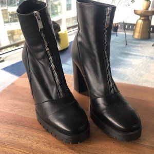 Zara Black Zip-up Heeled Booties Size 8